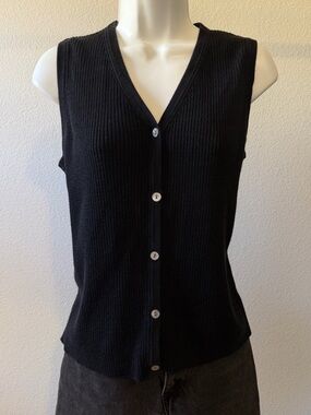 Vintage Ribbed Vest Black Tank Small